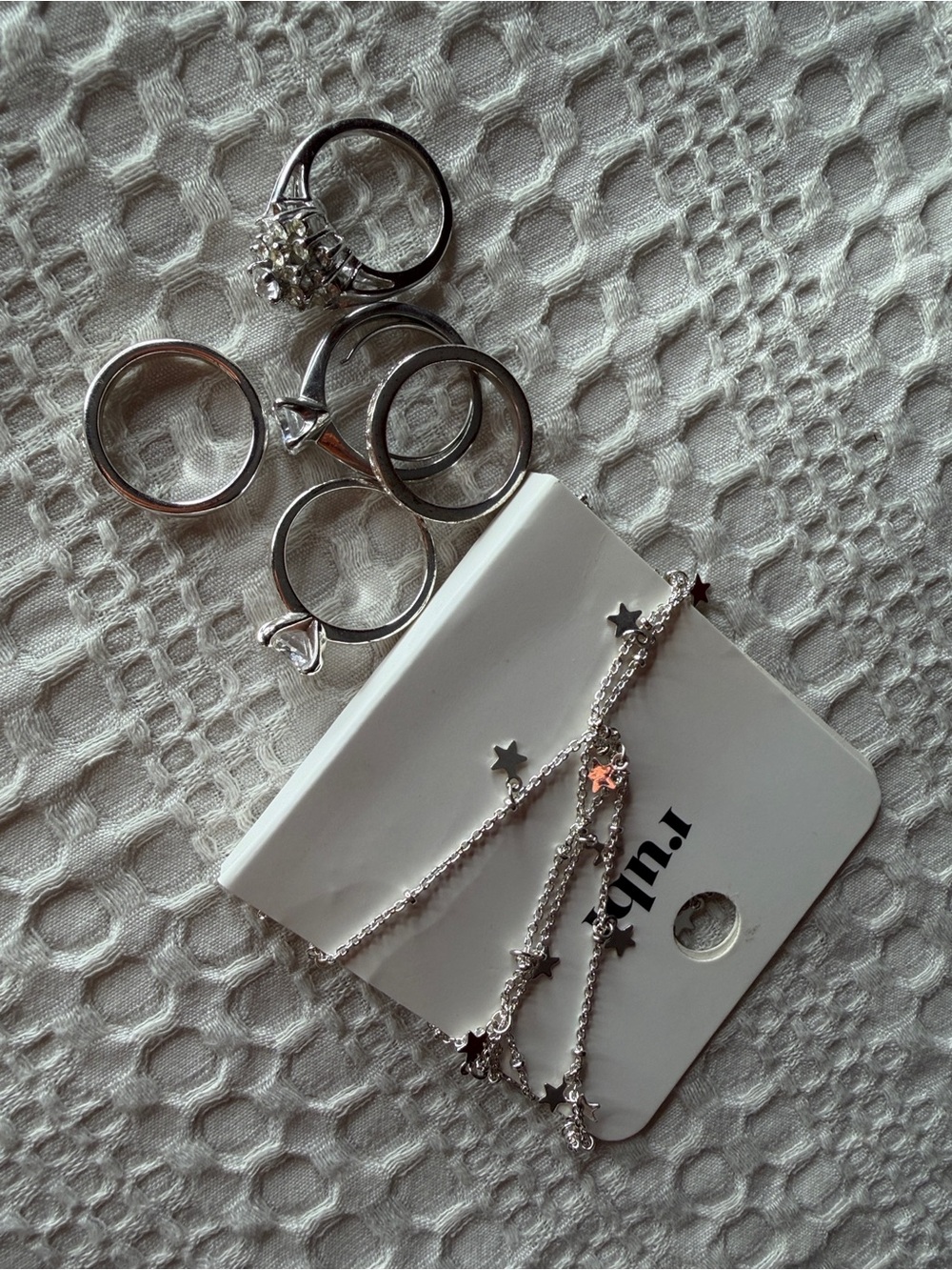 Silver Tone Star Charm Bracelet and Ring Set - Women Accessories Jewelry Bundle